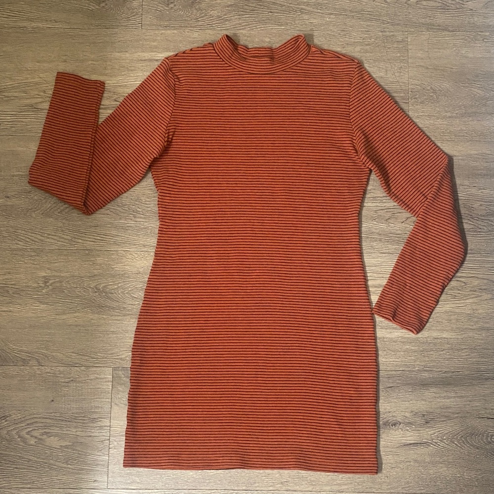 BP Rust and Black Striped Long Sleeve Mini Dress